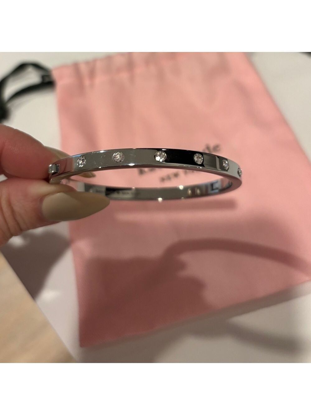 Kate Spade Set in Stone Hinged Silver Bangle - Picture 5 of 8